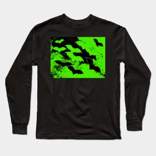 Black Bats In Flight Green Long Sleeve T-Shirt